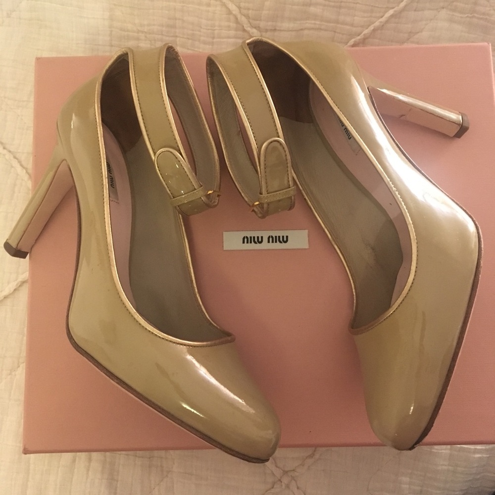 Miu Miu nude patent ankle strap pumps